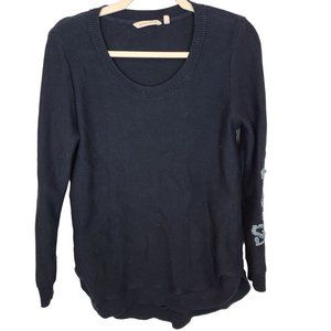 Soft Surroundings Womens S Black Floral Embroidered Long Sleeve Sweater Pullover